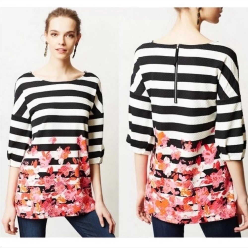 Anthropologie post mark floral striped tunic